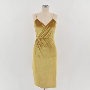 Lulus Honey Love Velvet Wrap Dress Size S Mustard Yellow Gold Bodycon Party Midi